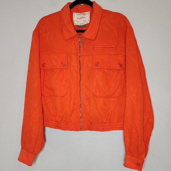 Anthropologie Cartonnier Orange Jaquard Full Zip Eisenhower Jacket Large - Picture 8 of 17